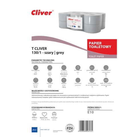 Papier Toaletowy LAMIX CLIVER T130/1 Szary 12 szt.
