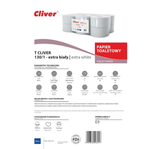 Papier Toaletowy LAMIX CLIVER T130/1 Biały 12 szt.