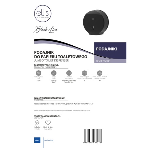 Podajnik do papieru toaletowego LAMIX Ellis Professional BLACKLINE T JUMBO