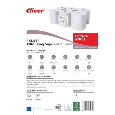 Ręcznik papierowy LAMIX CLIVER SUPERMATIC R120/1 Biały 6 szt.