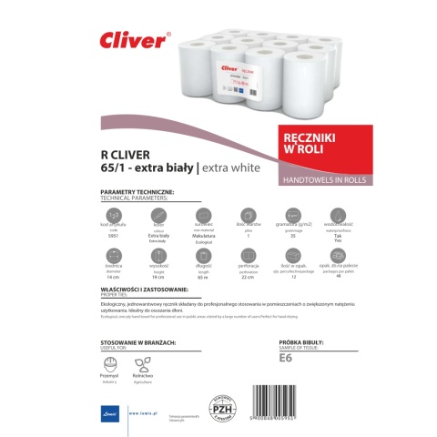 Ręcznik papierowy LAMIX CLIVER R65/1 Biały 12 szt.